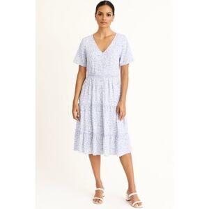 J. CREW FACTORY V-Neck Ruffle Blue Floral Tiered Mini Dress Size Women's Medium